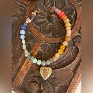 NWOT Anthropologie Beaded Camp Icon Multicolor Necklace with Heart Locket Charm!